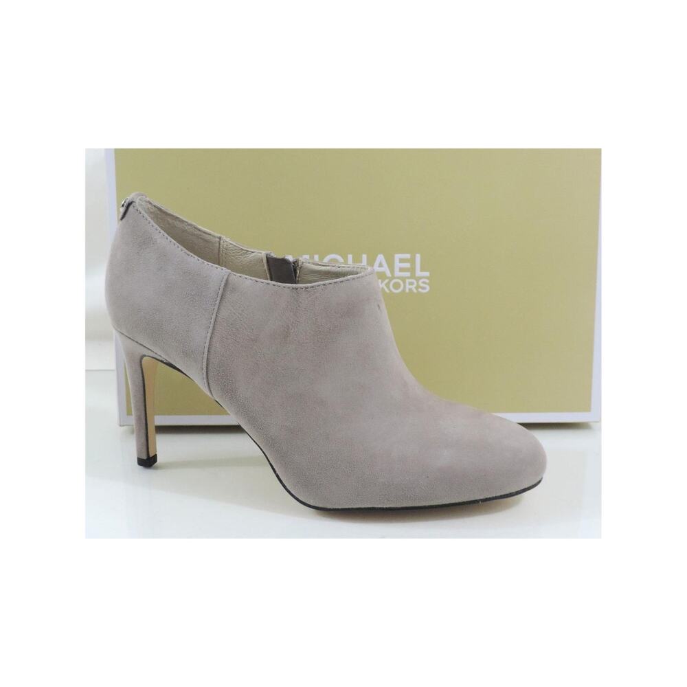 Michael Kors Sammy Ankle Zip Booties Heels Pearl Grey Suede